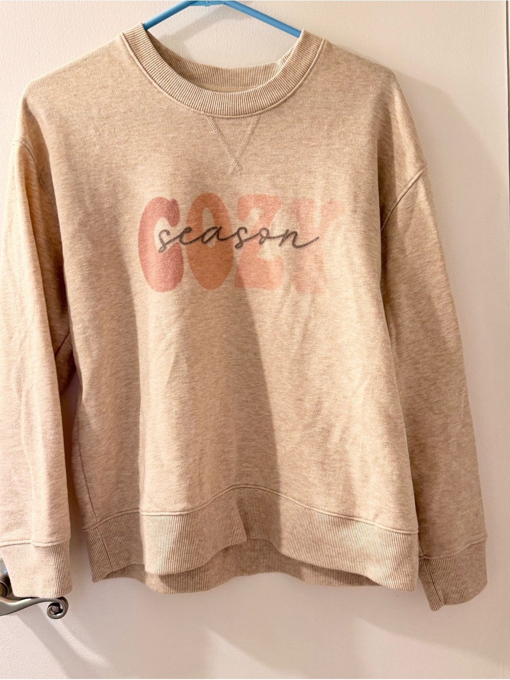 Time and Tru Beige 'Cozy Season' Crewneck Sweatshirt